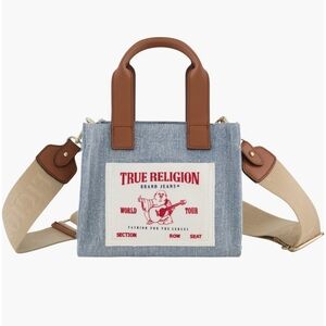 True Religion Blue Denim Mini Tote with Brown Accents